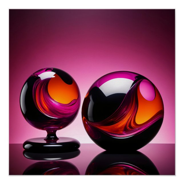 Póster Chromatisch farbige Glaskegeln in Reflexion (Frente)