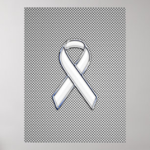 Póster Chrome White Ribbon Awarness Decor de fibra de car