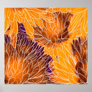 Poster Chrysanthemum Japonês: Watercolor Seamless Patter