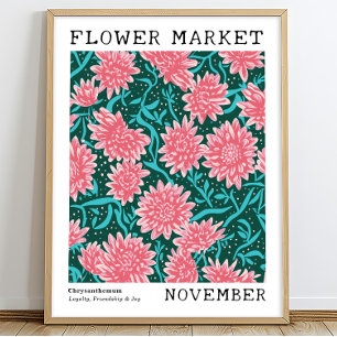 Poster Chrysanthemum Rosa Novembro Nascimento Flower Mark