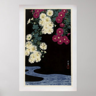 Poster Chrysanthemums and Running Water by Ohara Koson