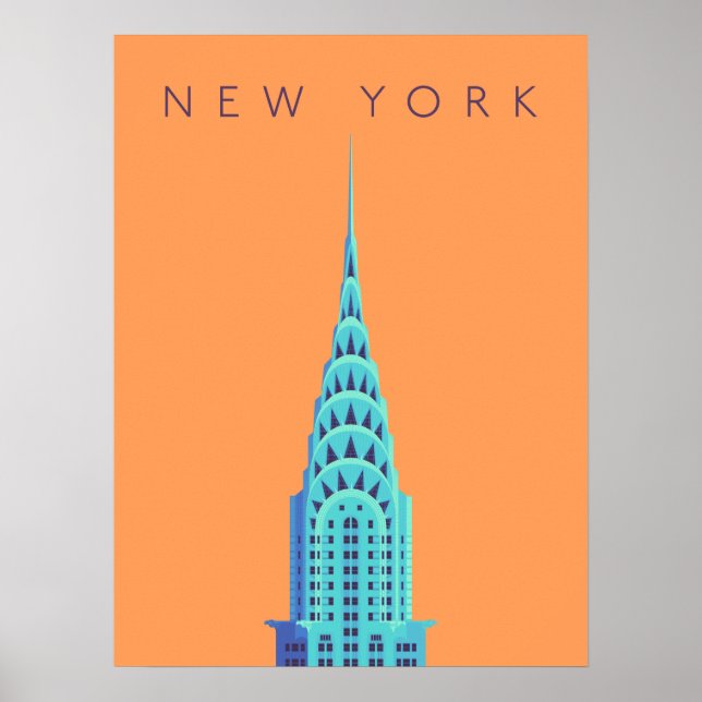 Poster Chrysler Building New York Art Deco - Texto Laranj (Frente)