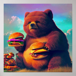 Poster Chubby Bear Comendo Cheeseburgers