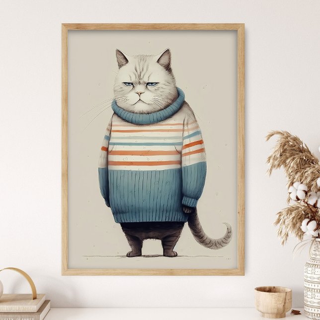 Poster Chubby Cat In Cozy Sweater, Funny Kitty Decor, Fun (Criador carregado)