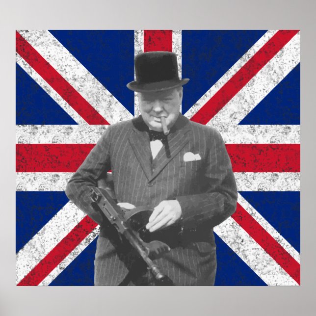 Póster Churchill Colocando Com Uma Arma Tommy (Frente)