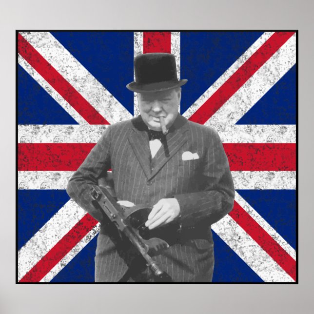 Póster Churchill Colocando Com Uma Arma Tommy (Frente)