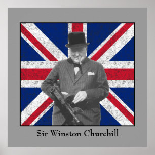 Póster Churchill que levanta com uma arma de Tommy