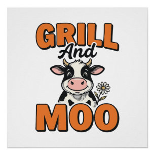 Póster Churrasco De Vaca Engraçada E Design De Camiseta V