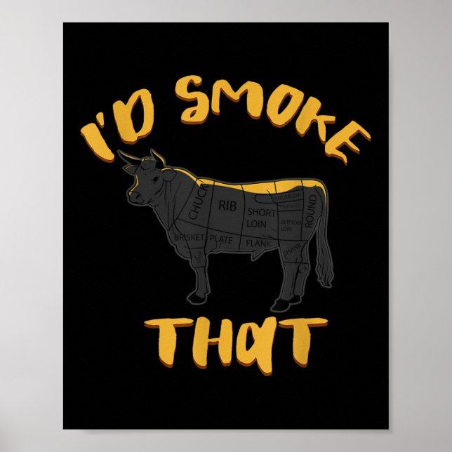 Poster Churrasco De Vaca Grelando Carne Engraçada Sobe Hu (Frente)
