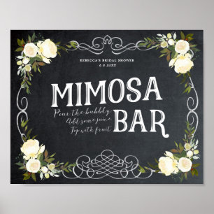 Póster churrasco floral do sinal do bar do Mimosa do