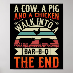 Poster Churrasco Verão Grillin Cow Pig Chicken Para Homen