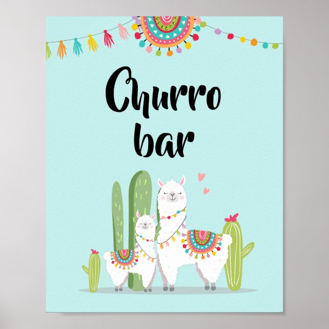 Poster Churro Bar Snack Fiesta Llama Sinal de Chá de fral (Frente)