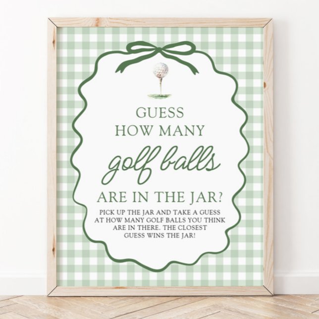 Poster Chute de Golfe Verde Quantas Bolas de Golfe Chá de (Green Golf Guess How Many Golf Balls Baby Shower Sign)