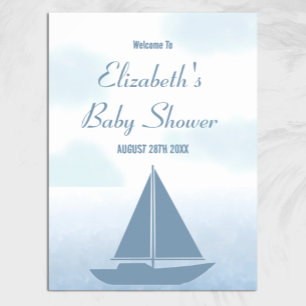 Poster Chuva Azul Aquarela Barco à Vela Baby Shower Menin