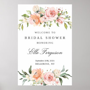Poster Chuva boêmia rosa exuberante floral chá de noiva