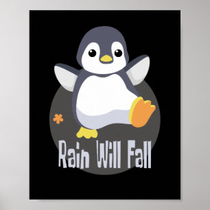 Poster Chuva cairá alegre pinguim bebê engraçado Kawaii