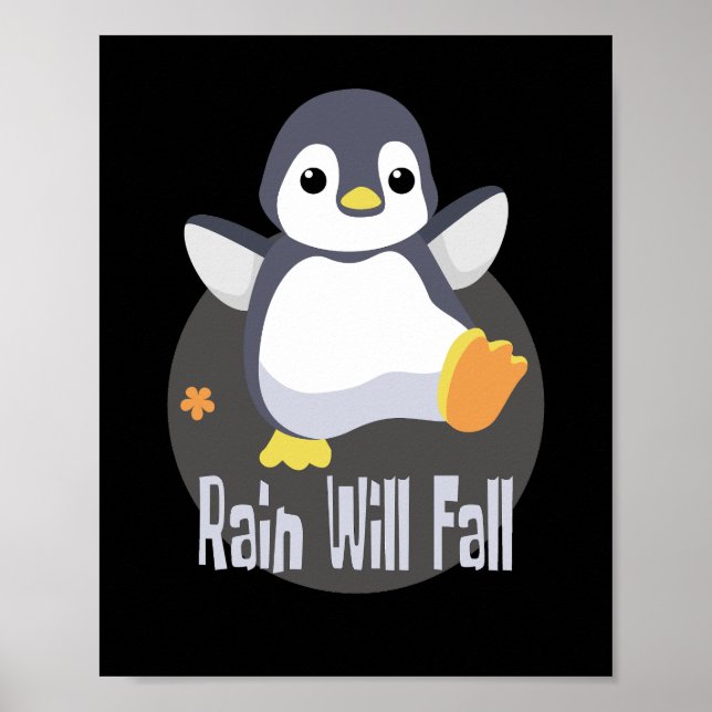 Poster Chuva cairá alegre pinguim bebê engraçado Kawaii (Frente)
