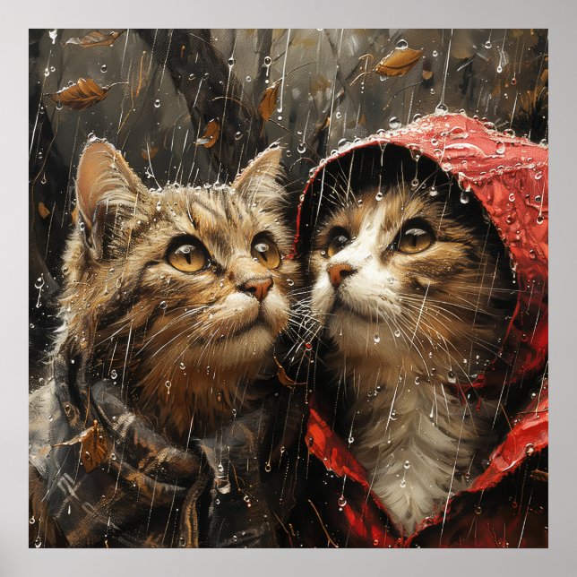 Poster chuva constante em gatos bonitos (Frente)