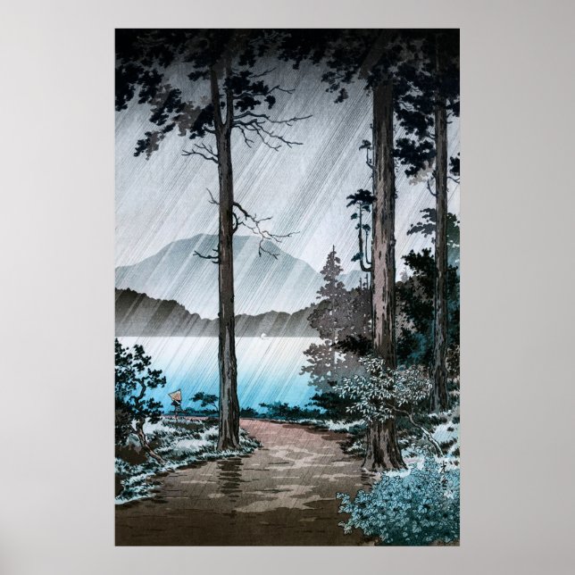 Poster Chuva da manhã no lago Hakone por Tsuchiya Koitsu (Frente)