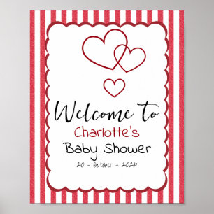 Poster Chuva de Amor Baby Shower com Listras de Giz Verme