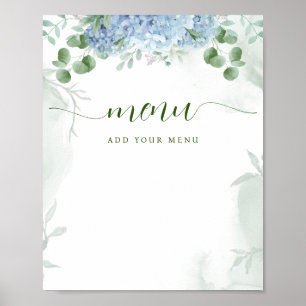 Poster Chuva de Amor hidrângea azul Menu Chá de Bebê