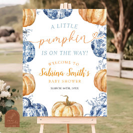 Poster Chuva de Bebê Abóbora Azul Laranja Chinoiserie