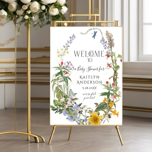 Poster Chuva de Bebê Aquarela de Flores Silvestres Bem-vi (Criador carregado)
