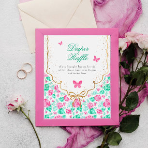 Poster Chuva de Bebê Arco Dourado Flor Rosa Adorável