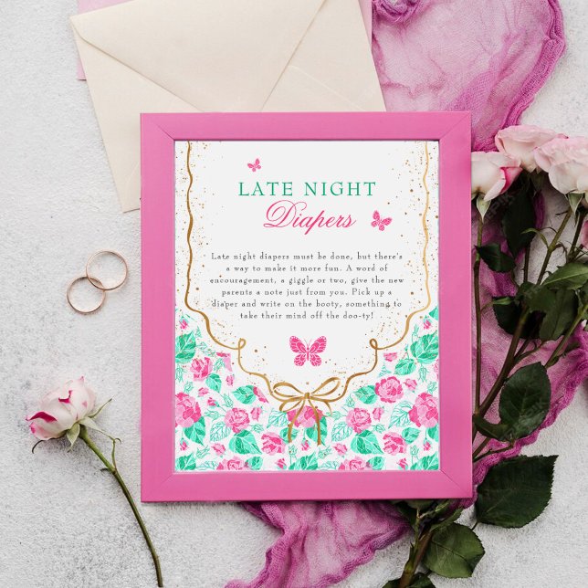 Poster Chuva de Bebê Arco Dourado Flor Rosa Adorável (Criador carregado)