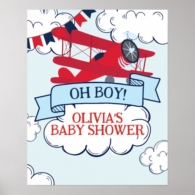 Poster chuva de bebê avião vermelho (Frente)