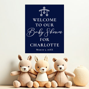 Poster Chuva de Bebê Azul Meia-Noite Personalizada