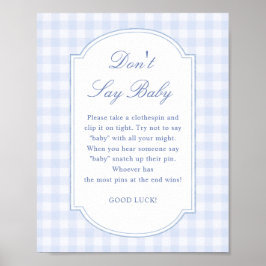 Poster Chuva de Bebê Azul Placa de Jogo Não Diga Bebê