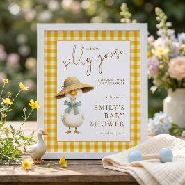 Poster Chuva de Bebê Bem-vindo Gingham Amarelo de Ganso I