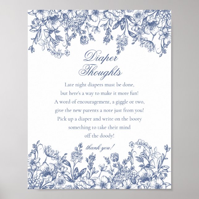 Poster Chuva de Bebê Blue Chinoiserie Flora Diaper Though (Frente)