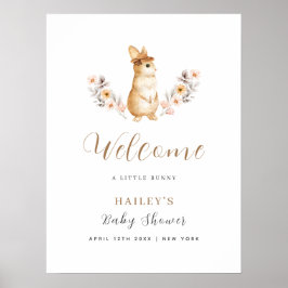 Poster Chuva de Bebê Coelho Neutro com Flor Silvestre de