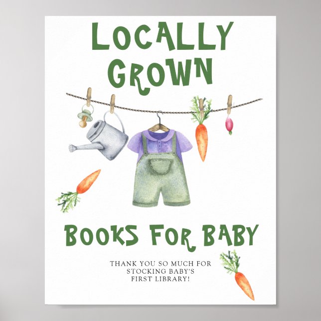 Poster chuva de bebê cultivada localmente - livros para b (Frente)