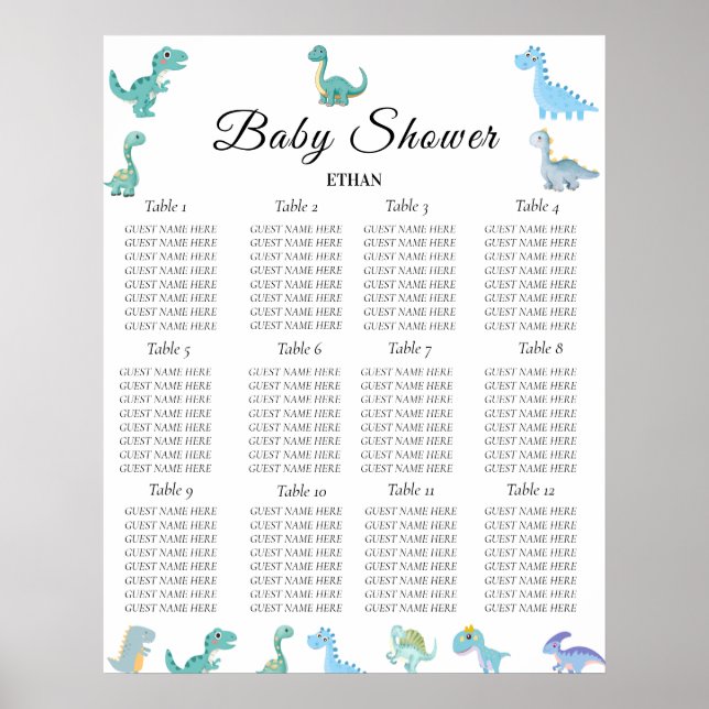 Poster Chuva de Bebê de Dinossauro Elegante Branco (Frente)