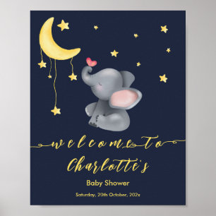 Poster Chuva de Bebê de Elefante Fofo com Borboleta