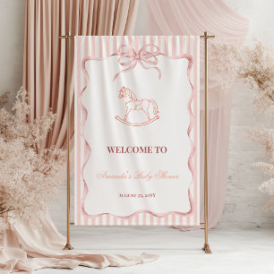 Poster Chuva de Bebê do Cavalo de Balanço Rosa Vintage Me