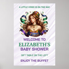 Poster Chuva de Bebê do Zodíaco de Virgem Lavanda e Verde