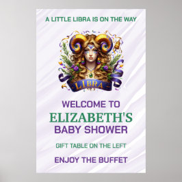 Poster Chuva de Bebê do Zodíaco Libra Lavanda e Verde