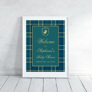 Poster Chuva de Bebê Equestre Polo Xadrez Verde Clássico