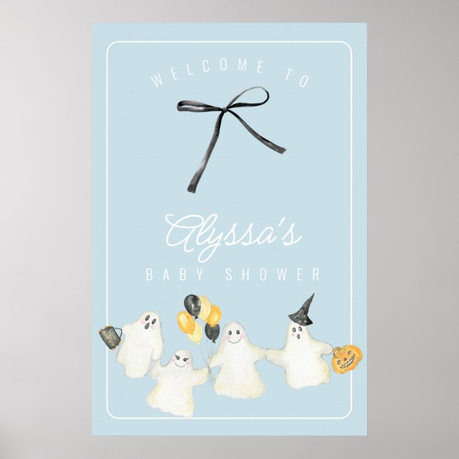 Poster Chuva de Bebê Fantasma de Halloween Menino e Laço  (Frente)