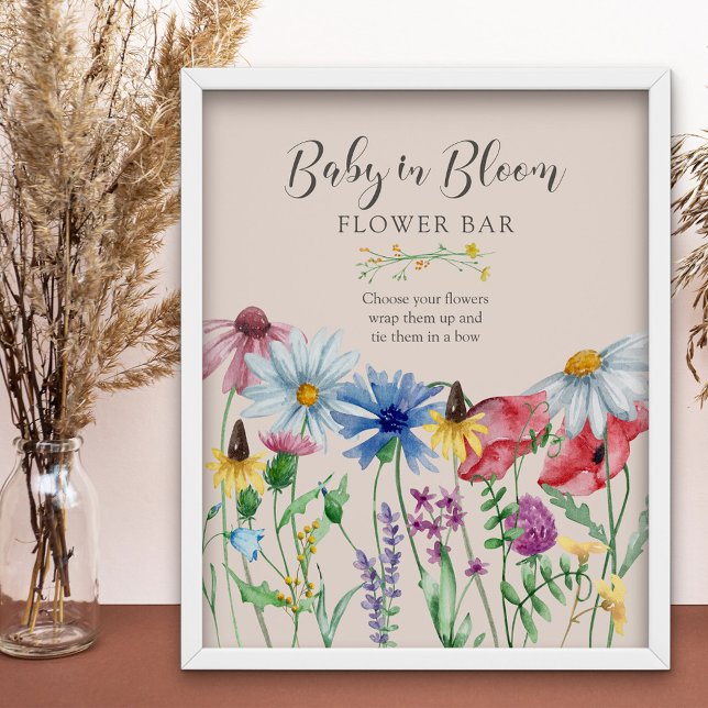 Poster Chuva de Bebê Flor Silvestre Bebê em Flor Bar de F (Baby in Bloom baby shower flower bar sign from my Wildflower Charm collection)