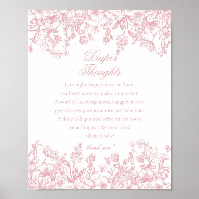 Poster Chuva de Bebê Flora Chinoiserie Rosa (Frente)