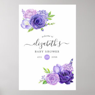 Poster Chuva de Bebê Floral em Aquarela Violeta Ultra Bem