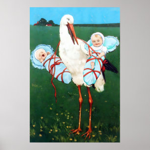 POSTER CHUVA DE BEBÊ GÊMEOS MENINOS MONOGRAMA,