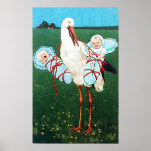 POSTER CHUVA DE BEBÊ GÊMEOS MENINOS MONOGRAMA,