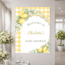 Poster Chuva de bebê limões xadrez laço bem-vindo