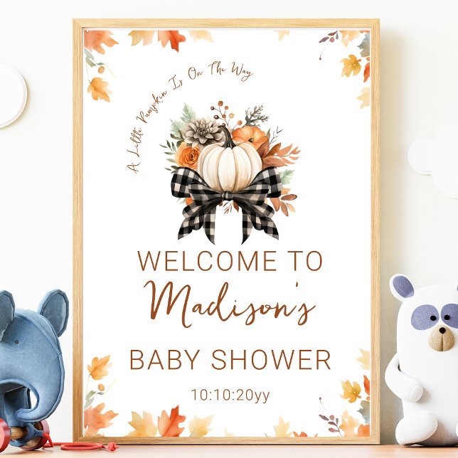 Poster Chuva de Bebê Little Pumpkin Floral e Xadrez Bem-v (Criador carregado)